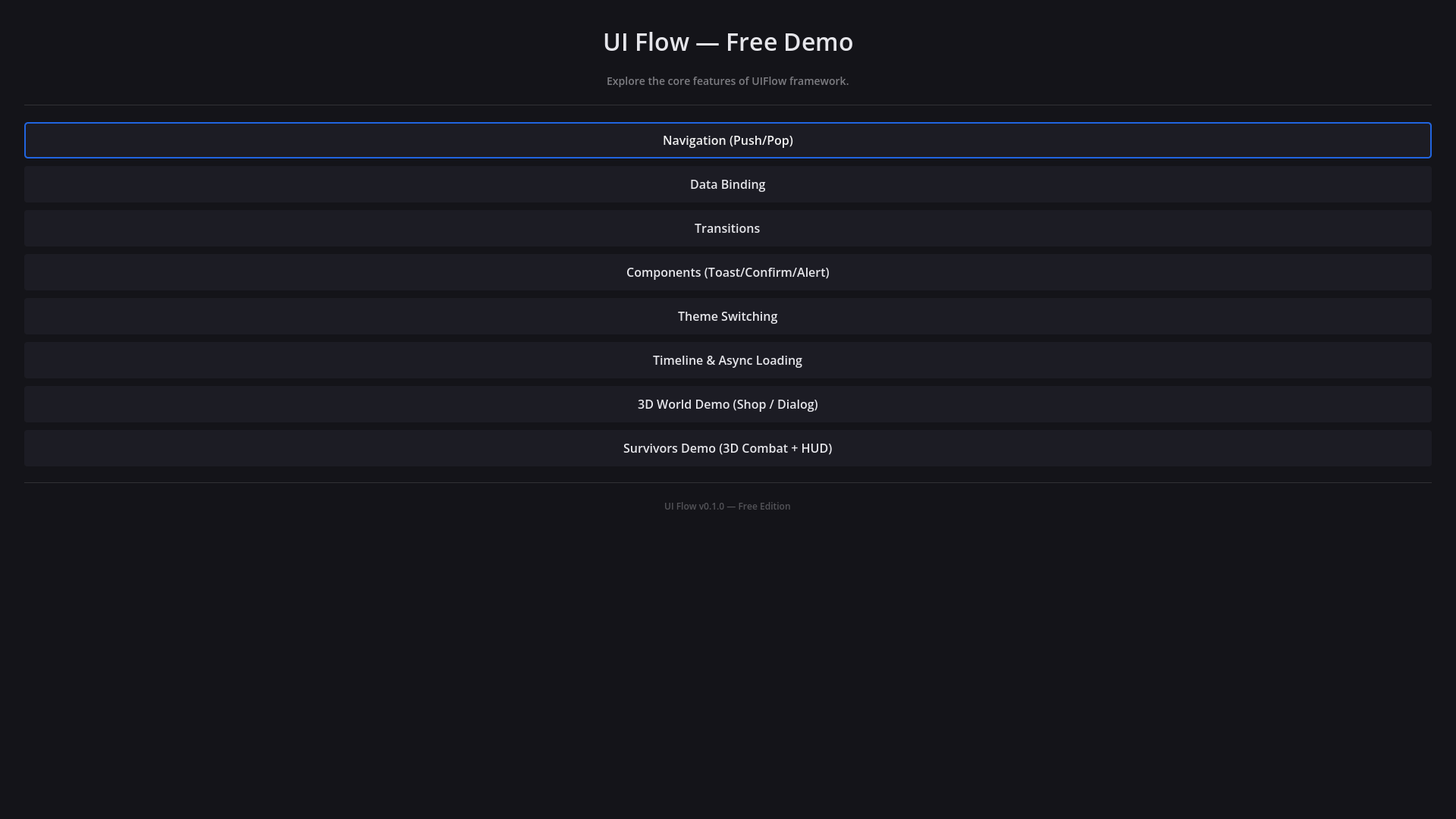 Demo Hub main screen